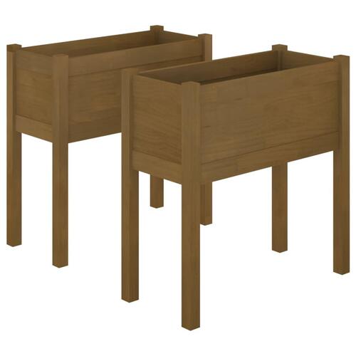 Plantekasser 2 stk. 70x31x70 cm massivt fyrretræ gyldenbrun