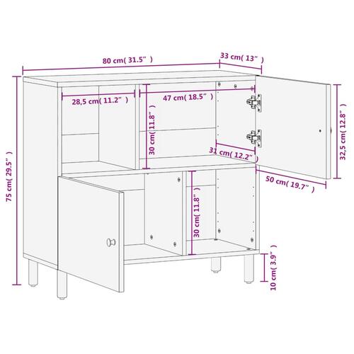 Skab 80x33x75 cm massivt mangotræ sort