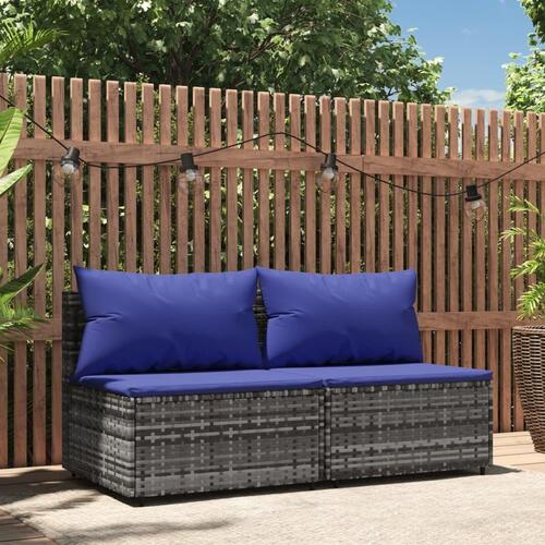 Midtermoduler til havesofa 2 stk. med hynder polyrattan grå