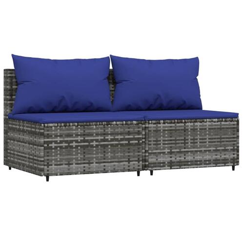 Midtermoduler til havesofa 2 stk. med hynder polyrattan grå