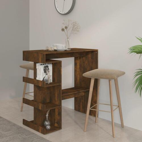 Barbord m. opbevaringsstativ 100x50x101,5 cm spånplade røget eg