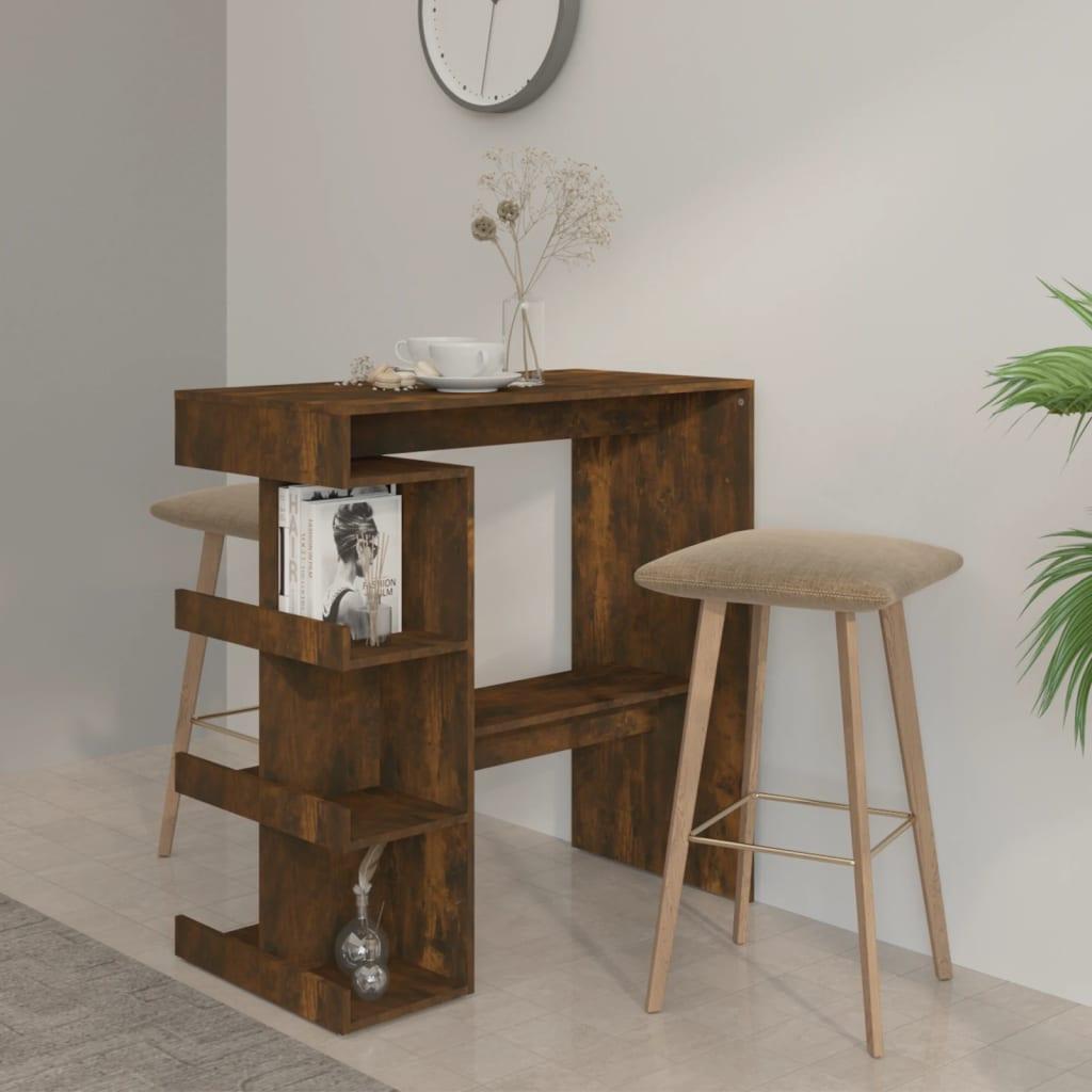 Barbord m. opbevaringsstativ 100x50x101,5 cm spånplade røget eg
