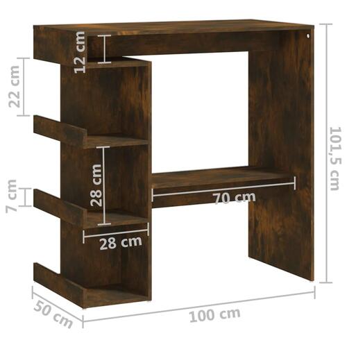 Barbord m. opbevaringsstativ 100x50x101,5 cm spånplade røget eg