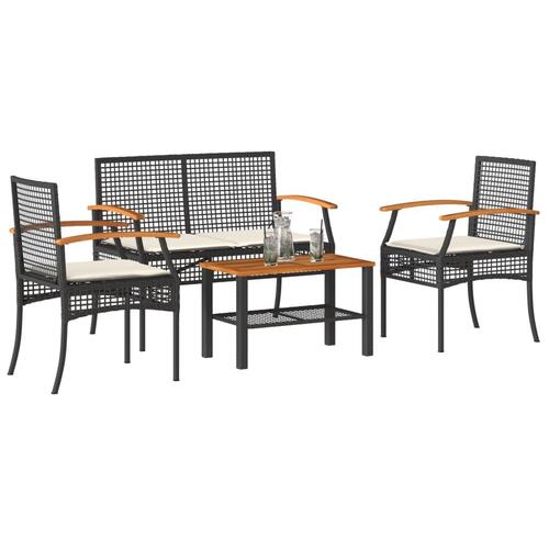 Loungesæt til haven 4 dele med hynder polyrattan sort