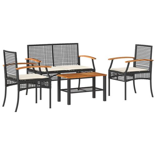 Loungesæt til haven 4 dele med hynder polyrattan sort