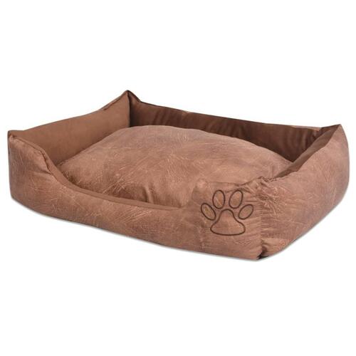 Hundeseng med hynde i PU-kunstlæder str. S beige