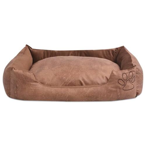 Hundeseng med hynde i PU-kunstlæder str. S beige