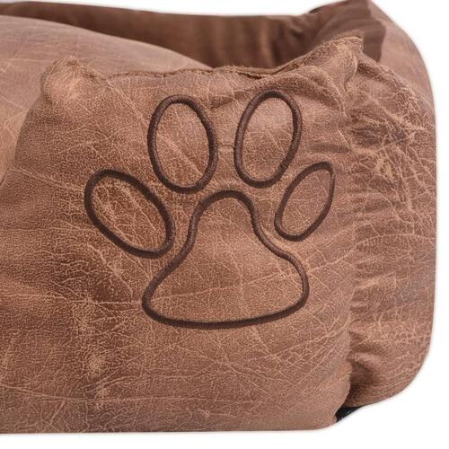 Hundeseng med hynde i PU-kunstlæder str. S beige
