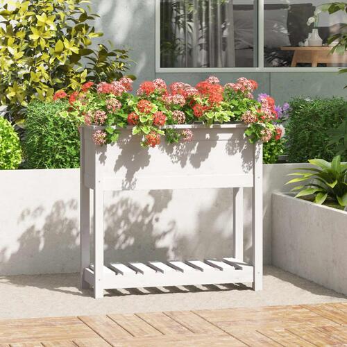 Plantekasse med hylde 82,5x34,5x81 cm massivt fyrretræ hvid
