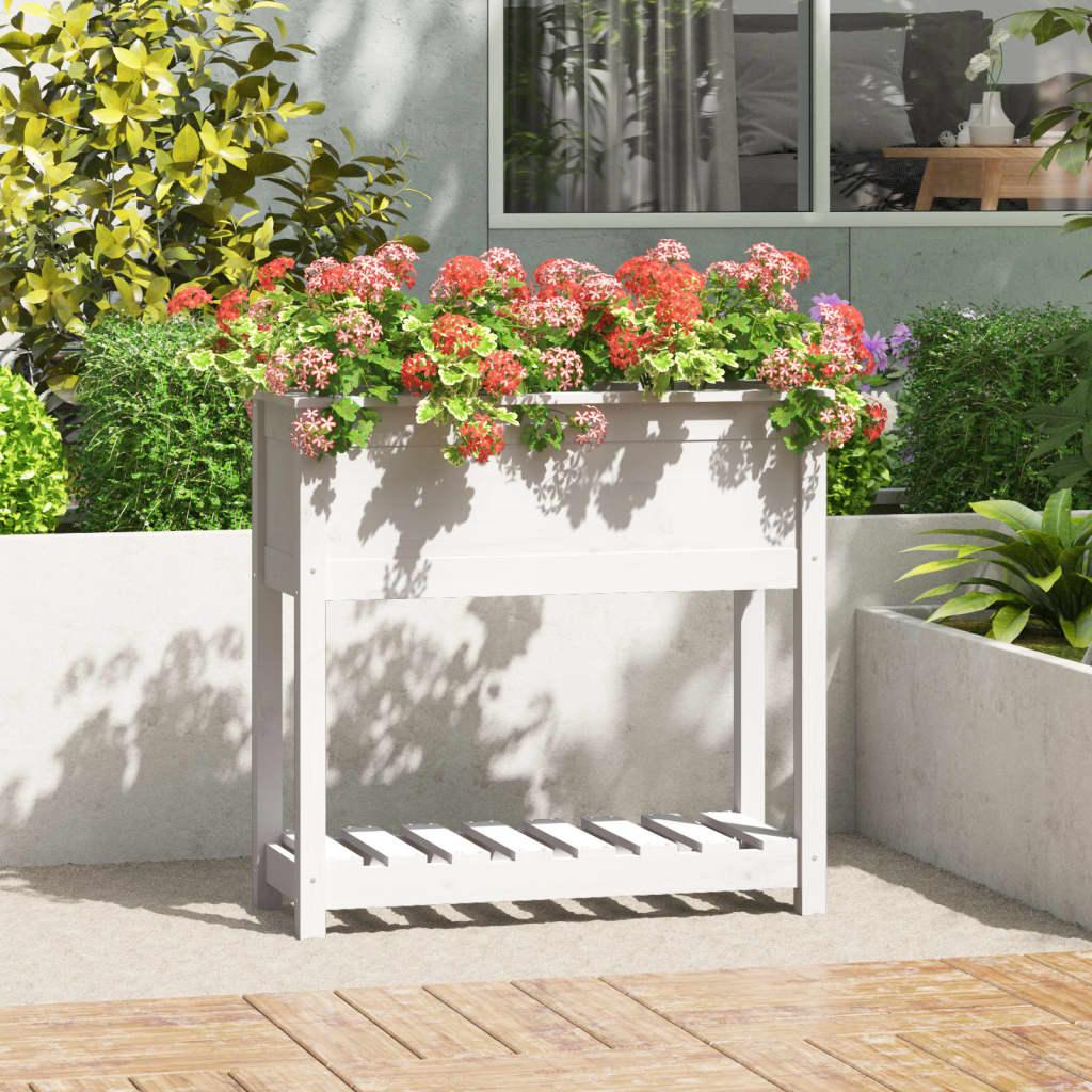 Plantekasse med hylde 82,5x34,5x81 cm massivt fyrretræ hvid
