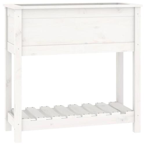 Plantekasse med hylde 82,5x34,5x81 cm massivt fyrretræ hvid