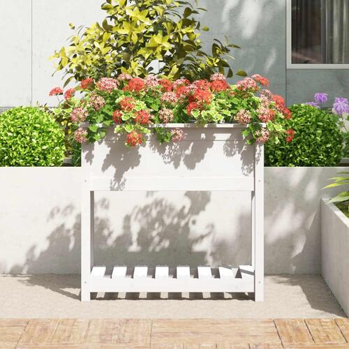 Plantekasse med hylde 82,5x34,5x81 cm massivt fyrretræ hvid