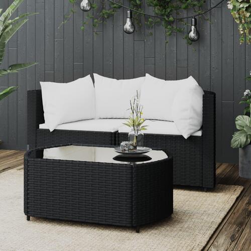Loungesæt til haven 3 dele med hynder polyrattan sort