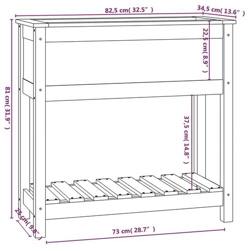 Plantekasse med hylde 82,5x34,5x81 cm massivt fyrretræ hvid