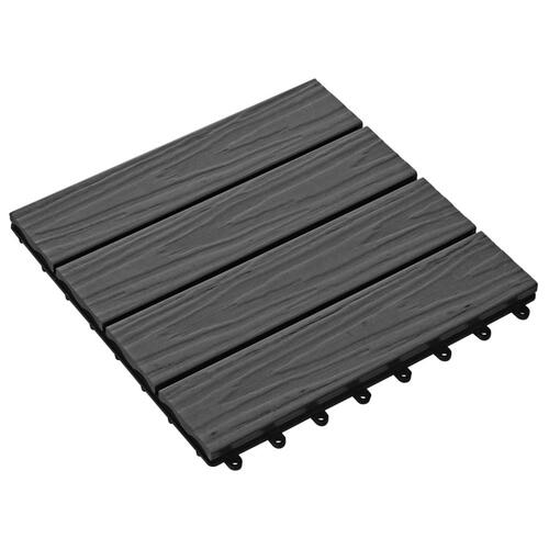 11 stk. terrassefliser med prægning 30x30 cm 1 m2 WPC sort