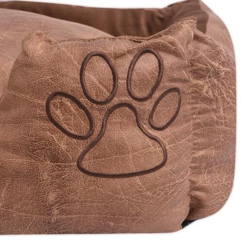 Hundeseng med hynde i PU-kunstlæder str. M beige