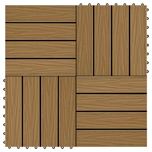 11 stk. terrassefliser med prægning 30x30 cm 1 m2 WPC teakfarve