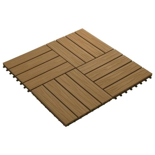 11 stk. terrassefliser med prægning 30x30 cm 1 m2 WPC teakfarve