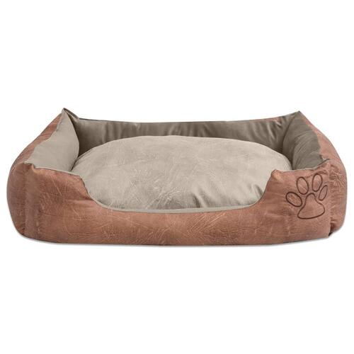 Hundeseng med hynde i PU-kunstlæder str. L beige