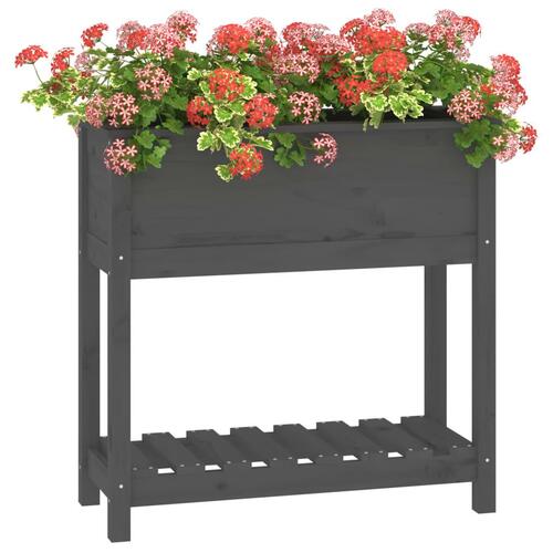 Plantekasse med hylde 82,5x34,5x81 cm massivt fyrretræ grå
