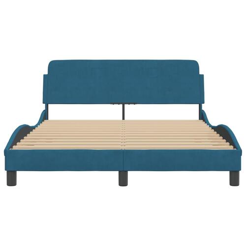 Sengeramme med sengegavl 140x200 cm velour blå