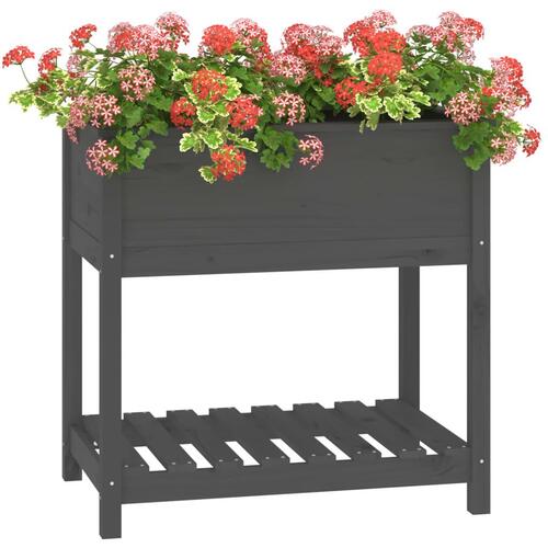 Plantekasse med hylde 82,5x54x81 cm massivt fyrretræ grå