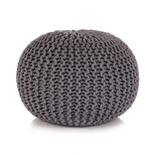 Håndstrikket puf bomuld 50 x 35 cm grå
