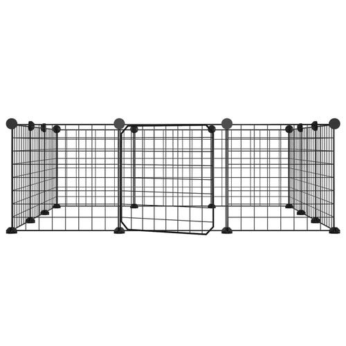 12-panels kæledyrsindhegning med låge 35x35 cm stål sort