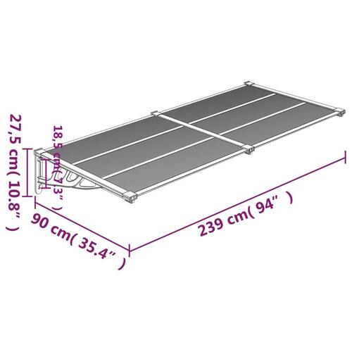 Dørbaldakin 239x90 cm polycarbonat grå og transparent