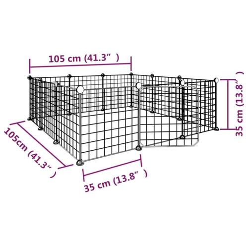 12-panels kæledyrsindhegning med låge 35x35 cm stål sort