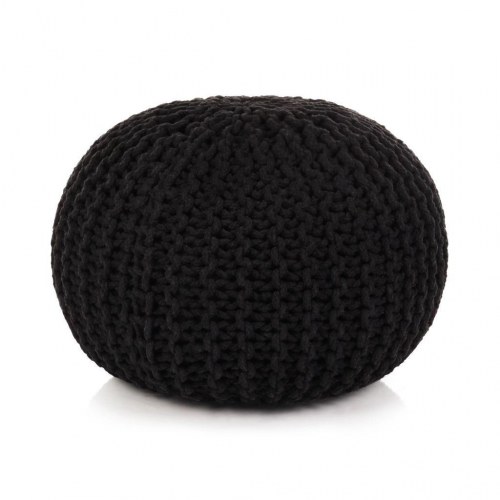Håndstrikket puf bomuld 50 x 35 cm sort