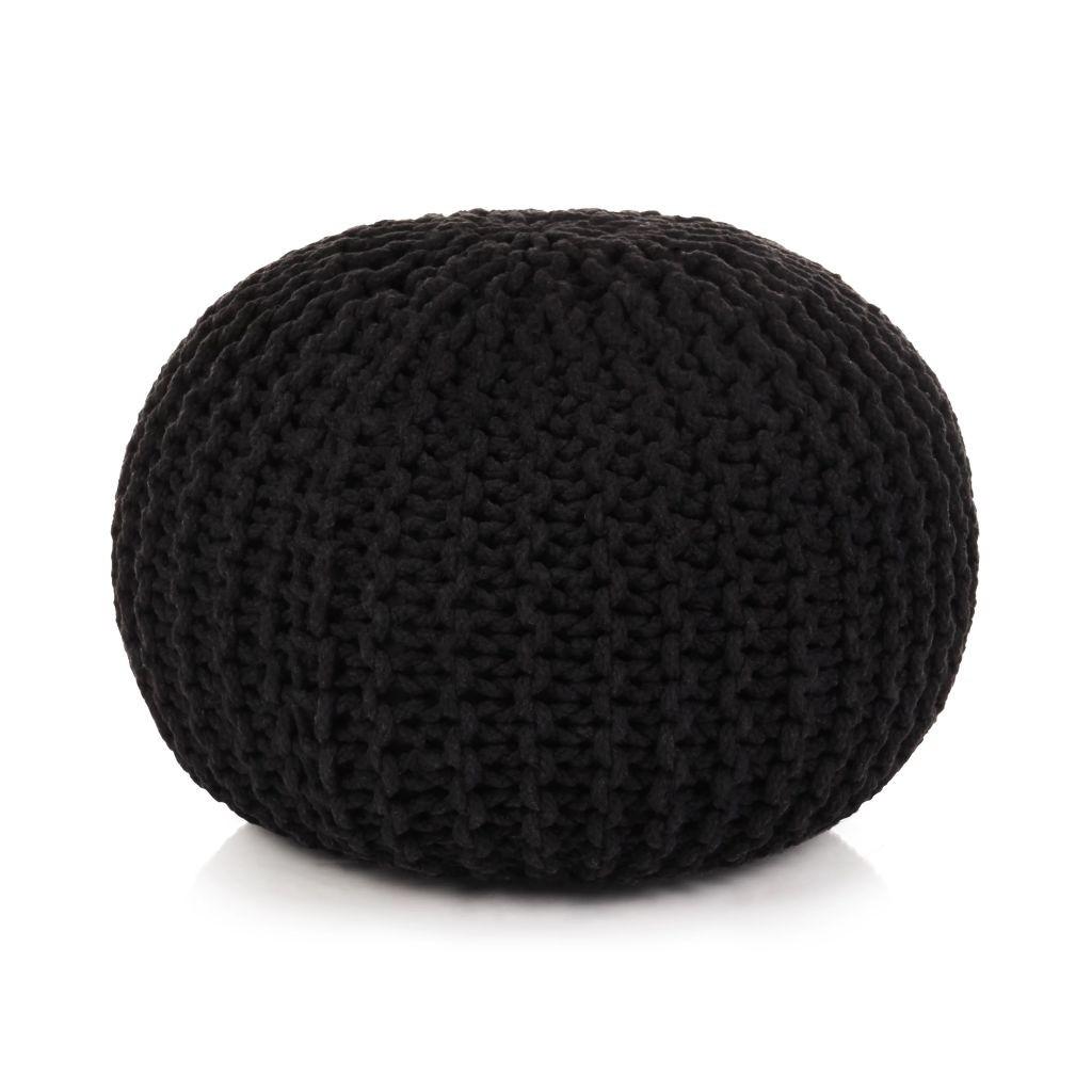 Håndstrikket puf bomuld 50 x 35 cm sort