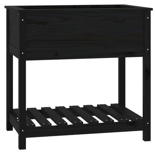 Plantekasse med hylde 82,5x54x81 cm massivt fyrretræ sort