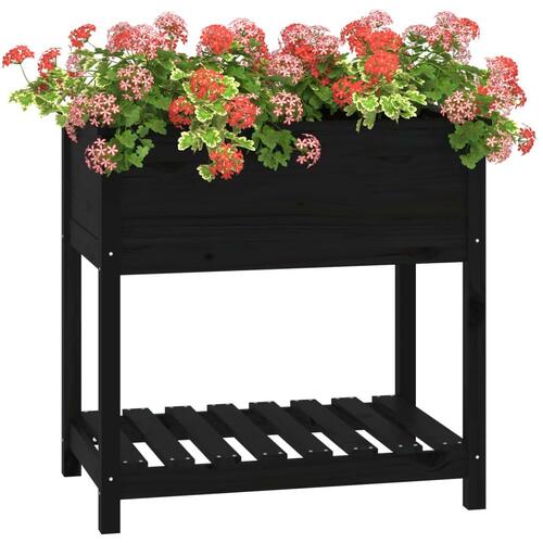 Plantekasse med hylde 82,5x54x81 cm massivt fyrretræ sort