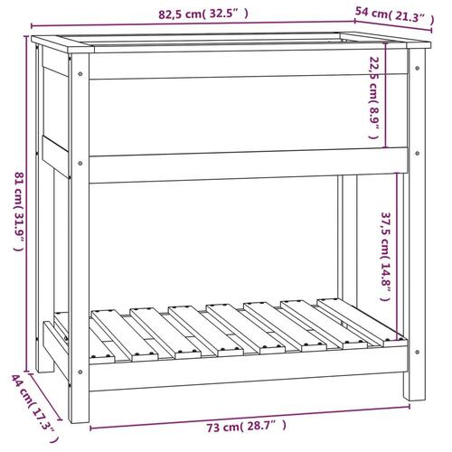 Plantekasse med hylde 82,5x54x81 cm massivt fyrretræ sort