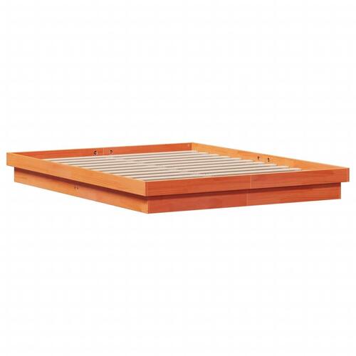 Sengeramme med LED-lys 150x200 cm massivt fyrretræ gyldenbrun