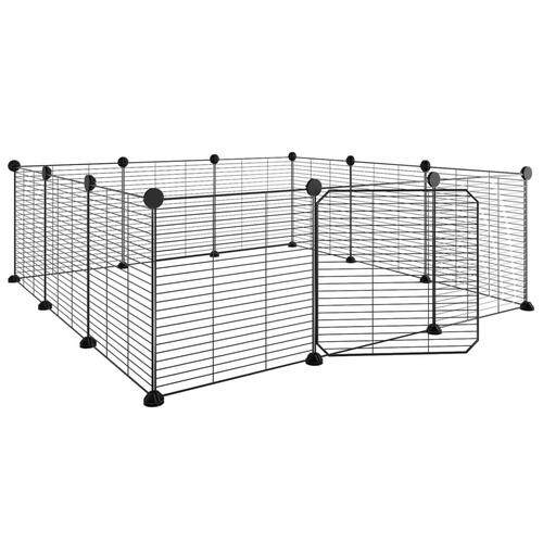12-panels kæledyrsindhegning med låge 35x35 cm stål sort
