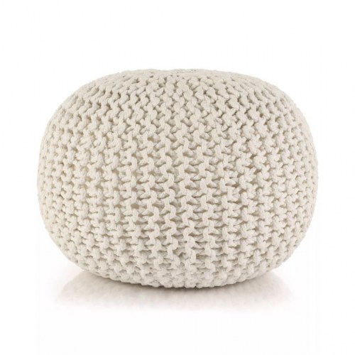 Håndstrikket puf bomuld 50 x 35 cm hvid