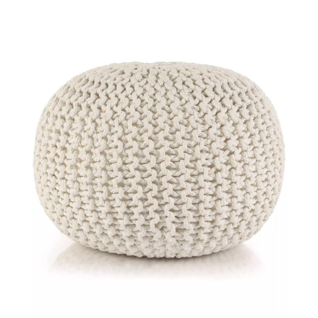 Håndstrikket puf bomuld 50 x 35 cm hvid