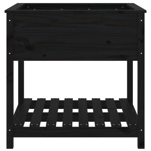 Plantekasse med hylde 82,5x82,5x81 cm massivt fyrretræ sort