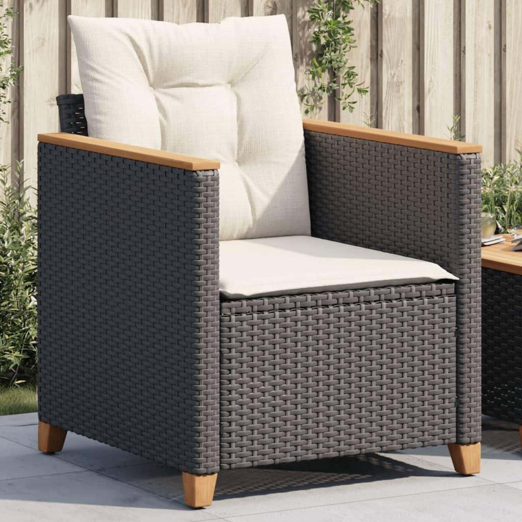 Havestol med hynder polyrattan sort