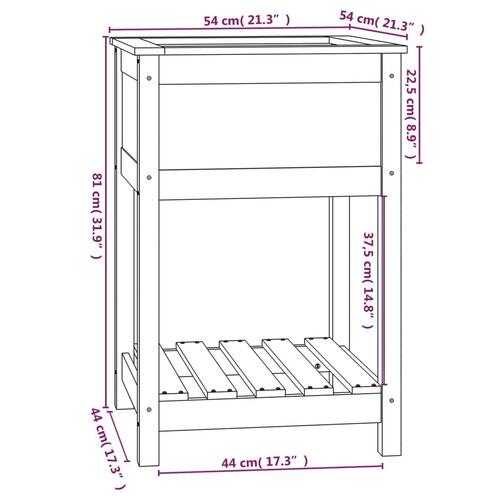 Plantekasse med hylde 54x54x81 cm massivt fyrretræ grå