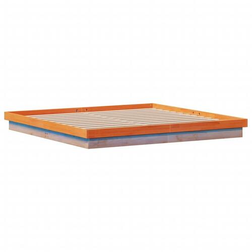 Sengeramme med LED-lys 180x200 cm massivt fyrretræ gyldenbrun