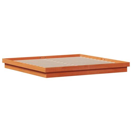 Sengeramme med LED-lys 180x200 cm massivt fyrretræ gyldenbrun