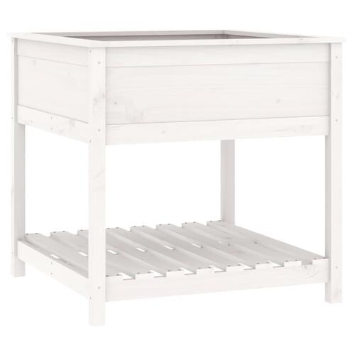 Plantekasse med hylde 82,5x82,5x81 cm massivt fyrretræ hvid