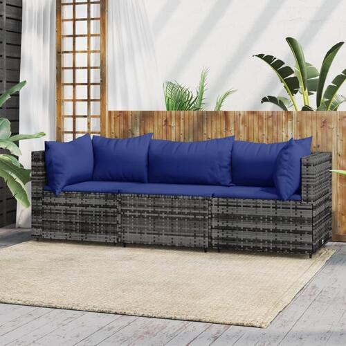 Loungesæt til haven 3 dele med hynder polyrattan grå