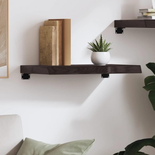 Væghylde i massivt egetræ - 60 × 40 × (2-6) cm, mørkebrun, naturlig kant