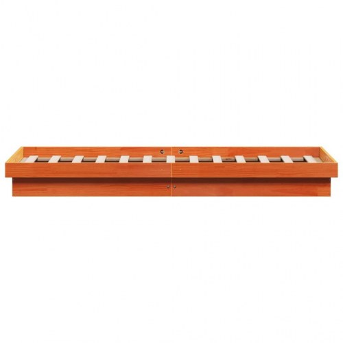 Sengeramme med LED-lys 135×190 cm - massivt fyrretræ, brun