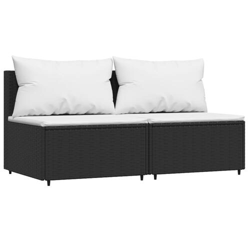 Midtermoduler til havesofa 2 stk. med hynder polyrattan sort