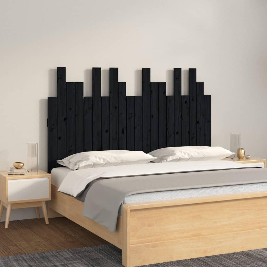 Sengegavl 127,5x3x80 cm massivt fyrretræ sort billede